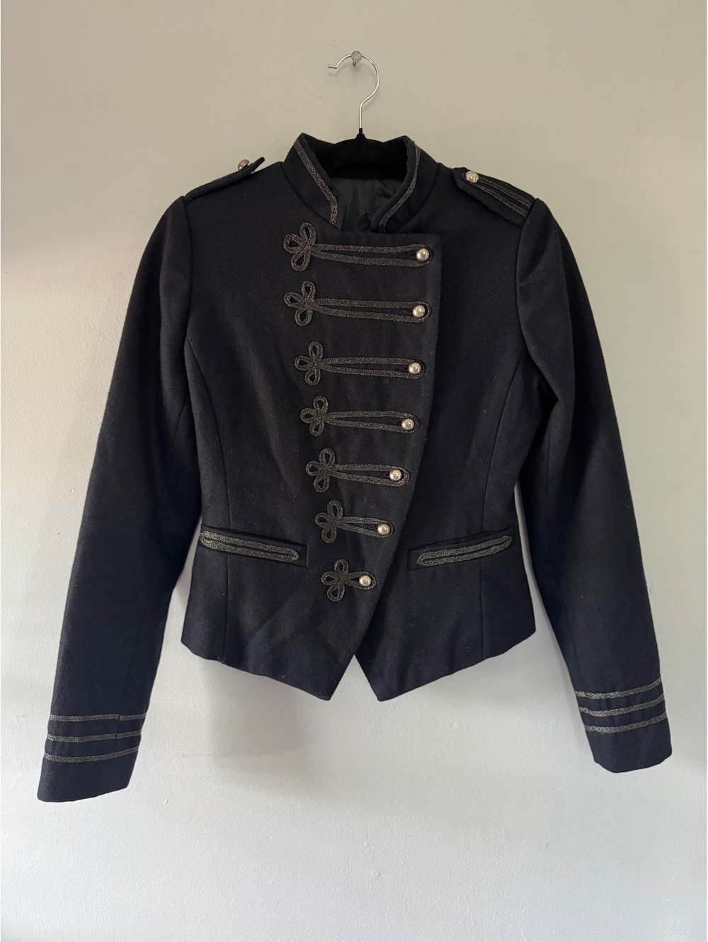 Black Military Style Women's Jacket with Decorative Buttons